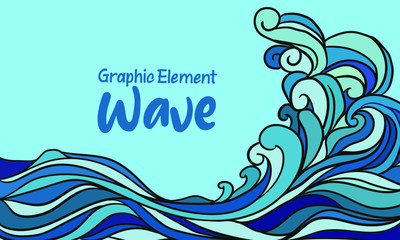 blue wave illustration japan style