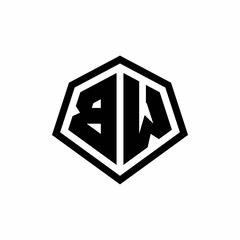 BW monogram logo with hexagon shape and line rounded style design template