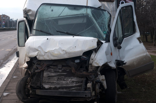 Crushed in car accident transport van