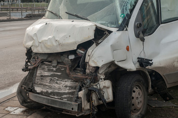 Crushed in car accident transport van