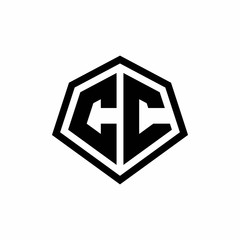 CC monogram logo with hexagon shape and line rounded style design template