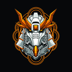 Mecha head samurai with sacred geometry pattern