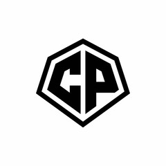CP monogram logo with hexagon shape and line rounded style design template
