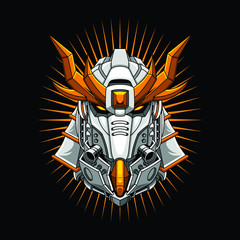 Mecha head samurai with sacred geometry pattern