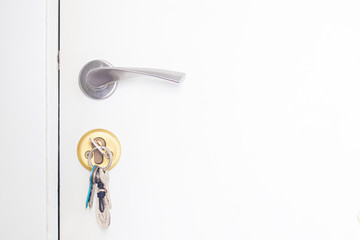 white door and lock with keys