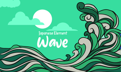 Fototapeta na wymiar Japan wave illustration with moon and cloud