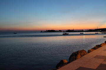 Obraz premium Beautiful seascape. Composition of nature, wonderful scenery, sea and sky reflection, beautiful sunset and beautiful day view
