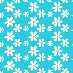 Fototapeta na wymiar Vector seamless pattern with floral, repeating element. Pattern with a white flower from lines on a blue background. Use in textiles, clothing, wallpaper, design, baby backgrounds, wrapping paper.
