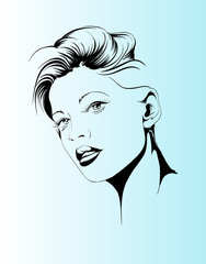 Hand drawn beautiful young woman face. Fashion.  Beautiful Woman Face