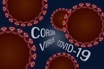 Illustrations-Conzept von roten Viren auf blauem Hintergrund. Corona, Viren, Covid19