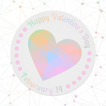 Low Poly Valentine Day Heart. Geometric heart on soft mesh network backgound, soft polygons. Artistic digital style vector illustration. © Eugene Ga