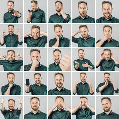 Fototapeta na wymiar Set of handsome man with different emotions and gestures