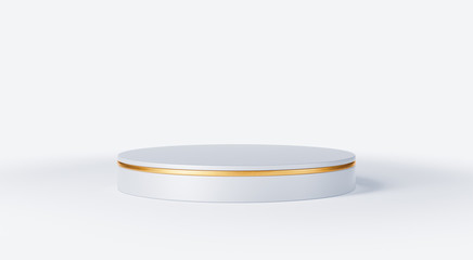 Clean white gold product pedestal on white background, gold frame, memorial board, abstract minimal concept, blank space, clean design, luxury mockup. 3d render 