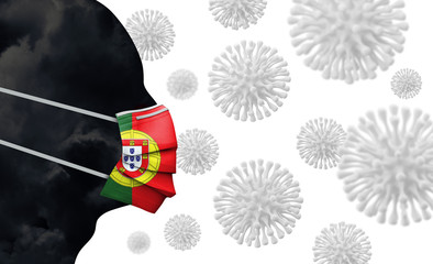 Portugal coronavirus outbreak. Face with protective mask. 3D Render