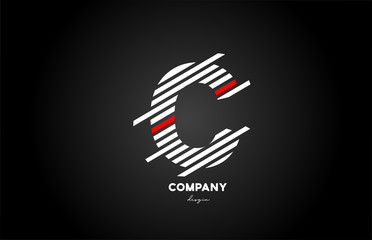 black white red C alphabet letter logo design icon for company and business
