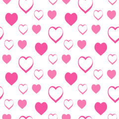 Seamless pattern with exquisite positive pink hearts on white background for plaid, fabric, textile, clothes, tablecloth and other things. Vector image.