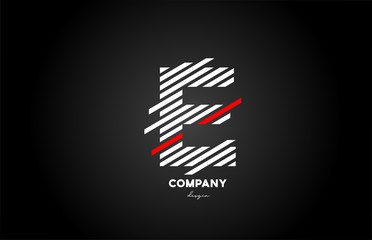 black white red E alphabet letter logo design icon for company and business