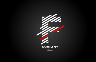 black white red F alphabet letter logo design icon for company and business