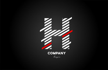 black white red H alphabet letter logo design icon for company and business