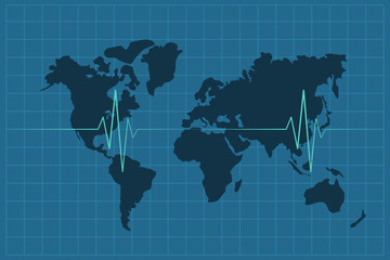 world map pulse line.World health.  Illustration vector.
