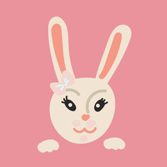 Cute easter bunny with  bow. Easter card. Doodle stile. Pastel colors
