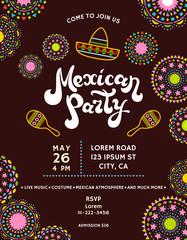 Mexican party announce poster template with festive decorative elements. - 332412717