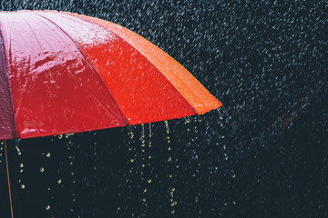   drop rain and umbrella on black background