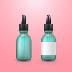 Set of realistic eucalyptus essential oil bottles