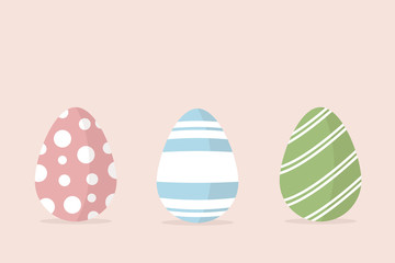 Set of colorful Easter eggs with the pattern isolated on background. Happy Easter holiday concept. Vector illustration in trendy flat and linear style