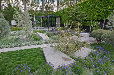 A cool modern garden with some Scandinavian style and soft planting