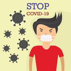 Male Vector Wearing Mask to Protect Covid-19 or Corona Virus