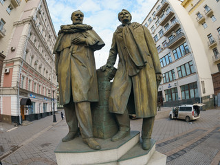 Photography of bronze statue of Vladimir Nemirovich-Danchenko and Konstantin Stanislavski. Russian...