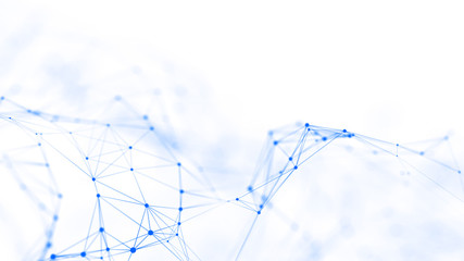 Wave of particles on white background. Network connection dots and lines. Digital background. 3d rendering.