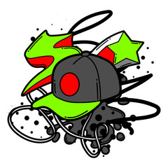 Illustration with cartoon baseball cap.