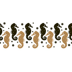 Seahorse. Vector seamless horizontal border.  Can be used for wallpaper, textile, invitation card, wrapping, web page background.