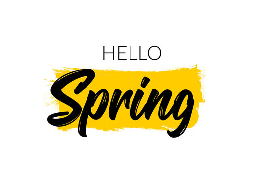 Hello Spring Hand Written Type Banner. Hello Spring Typography Word Script Isolated