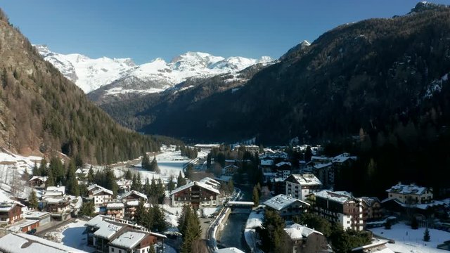 Aerial view of alp village in Northern Italy