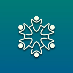 People embrace each other or work together