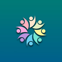 People embrace each other or work together