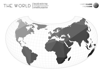 Vector map of the world. Armadillo projection of the world. Grey Shades colored polygons. Contemporary vector illustration.