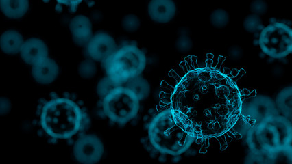 Fototapeta na wymiar Coronavirus infection medical illustration. Microscope virus close up. 3D rendering.