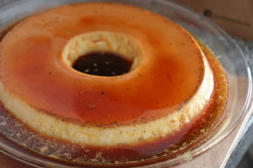 sweet food, creamy pudding, caramel, candy, milk, eggs,