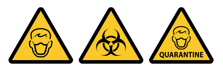 Respiratory protection quarantine biohazard warning signs triangular shape - obrazy, fototapety, plakaty