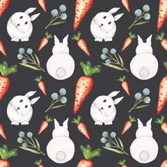 Papier Peint photo autocollant Lapin de carottes, lapins et fleurs sur fond noir. Conception pour l& 39 impression de cartes, d& 39 invitations, d& 39 emballages