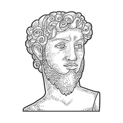 David sculpture with beard sketch engraving vector illustration. T-shirt apparel print design. Scratch board imitation. Black and white hand drawn image.