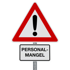 Caution Coronavirus - PERSONALMANGEL - German text - digitally generated image - clipping path included