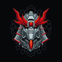 Mecha head samurai with sacred geometry pattern