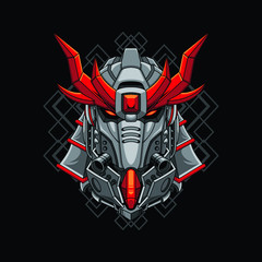 Mecha head samurai with sacred geometry pattern