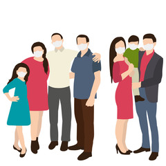 crowd of people in medical masks, family, children