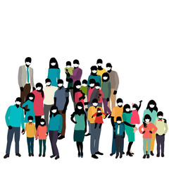isolated, crowd of people in medical masks